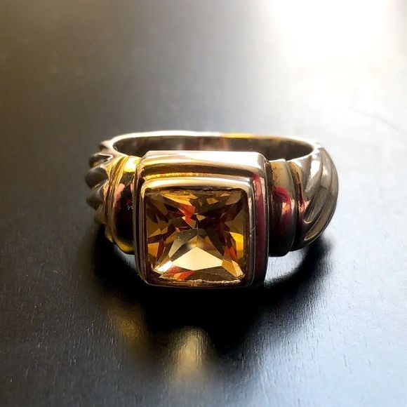 Vintage Sterling Silver Cushion Cut Faceted Citrine Ring - Picture 11 of 13